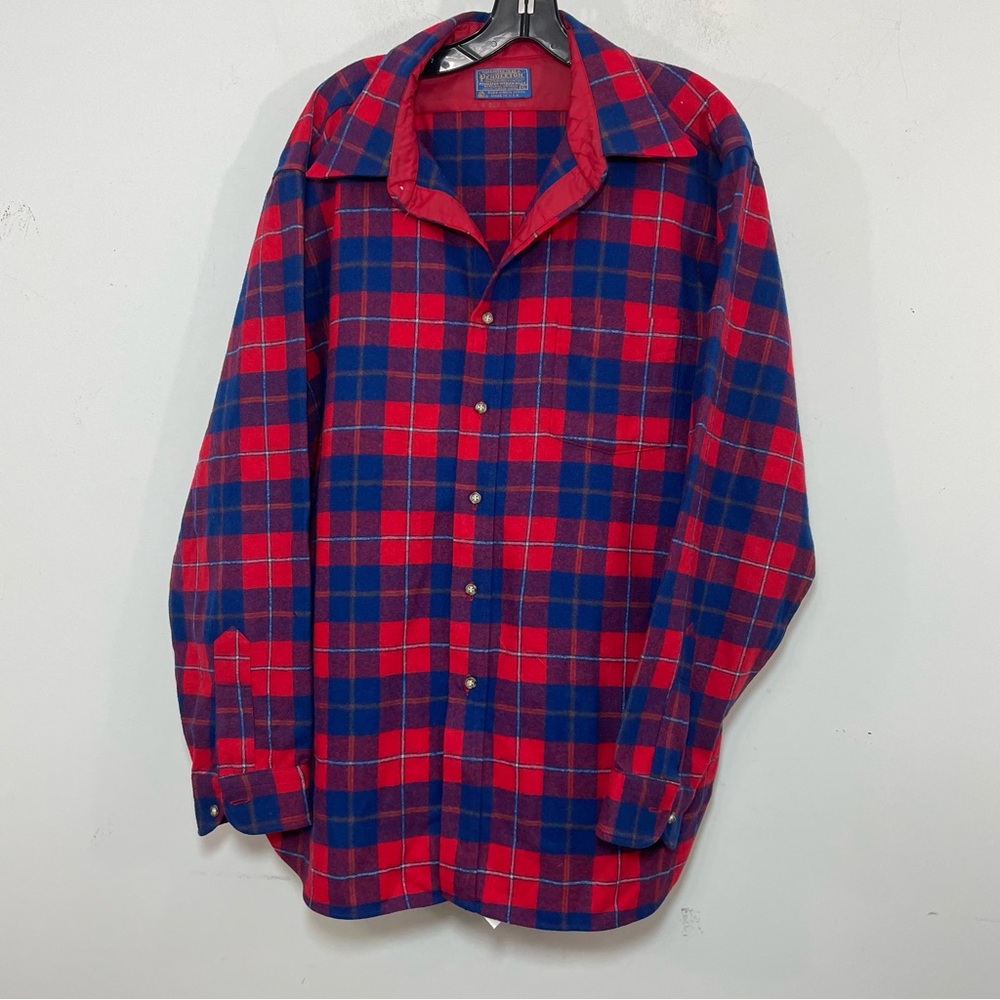 Vintage Pendleton XL shirt JACKET Shacket flannel tartan Red Blue